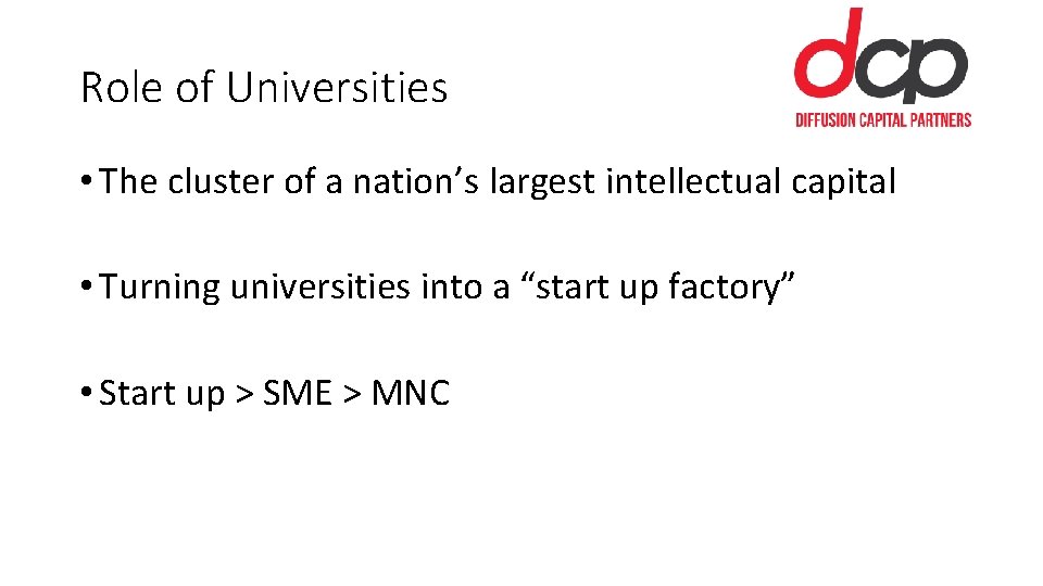 Role of Universities • The cluster of a nation’s largest intellectual capital • Turning