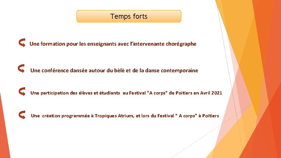 Temps forts Une formation pour les enseignants avec l’intervenante chorégraphe Une conférence dansée autour