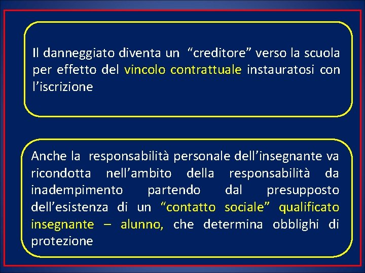 Il danneggiato diventa un “creditore” verso la scuola per effetto del vincolo contrattuale instauratosi