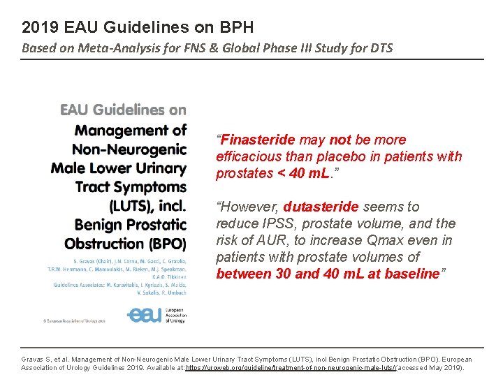 2019 EAU Guidelines on BPH Based on Meta-Analysis for FNS & Global Phase III