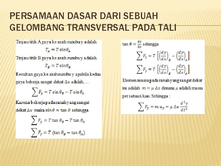 PERSAMAAN DASAR DARI SEBUAH GELOMBANG TRANSVERSAL PADA TALI 