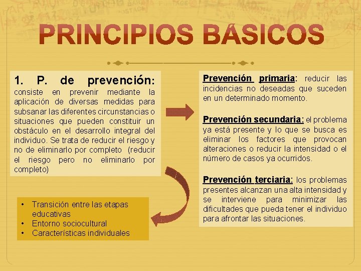 1. P. de prevención: consiste en prevenir mediante la aplicación de diversas medidas para