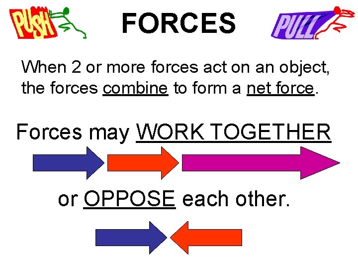 FORCES When 2 or more forces act on an object, the forces combine to