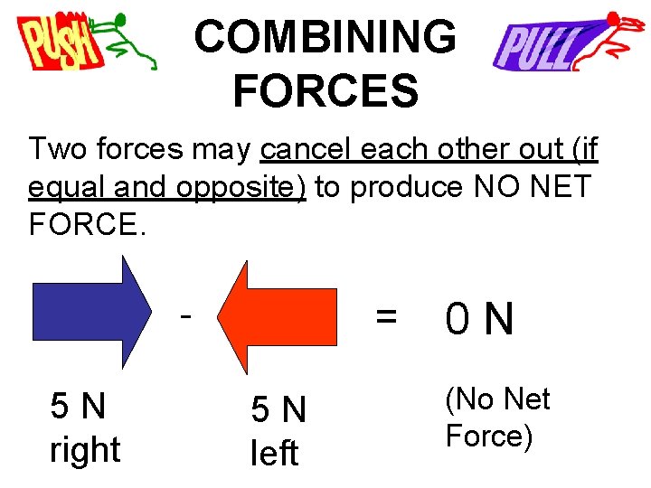 COMBINING FORCES Two forces may cancel each other out (if equal and opposite) to