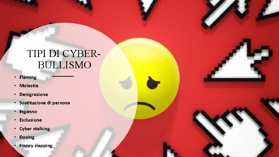 TIPI DI CYBERBULLISMO • Flaming • Molestie • Denigrazione • Sostituzione di persona •