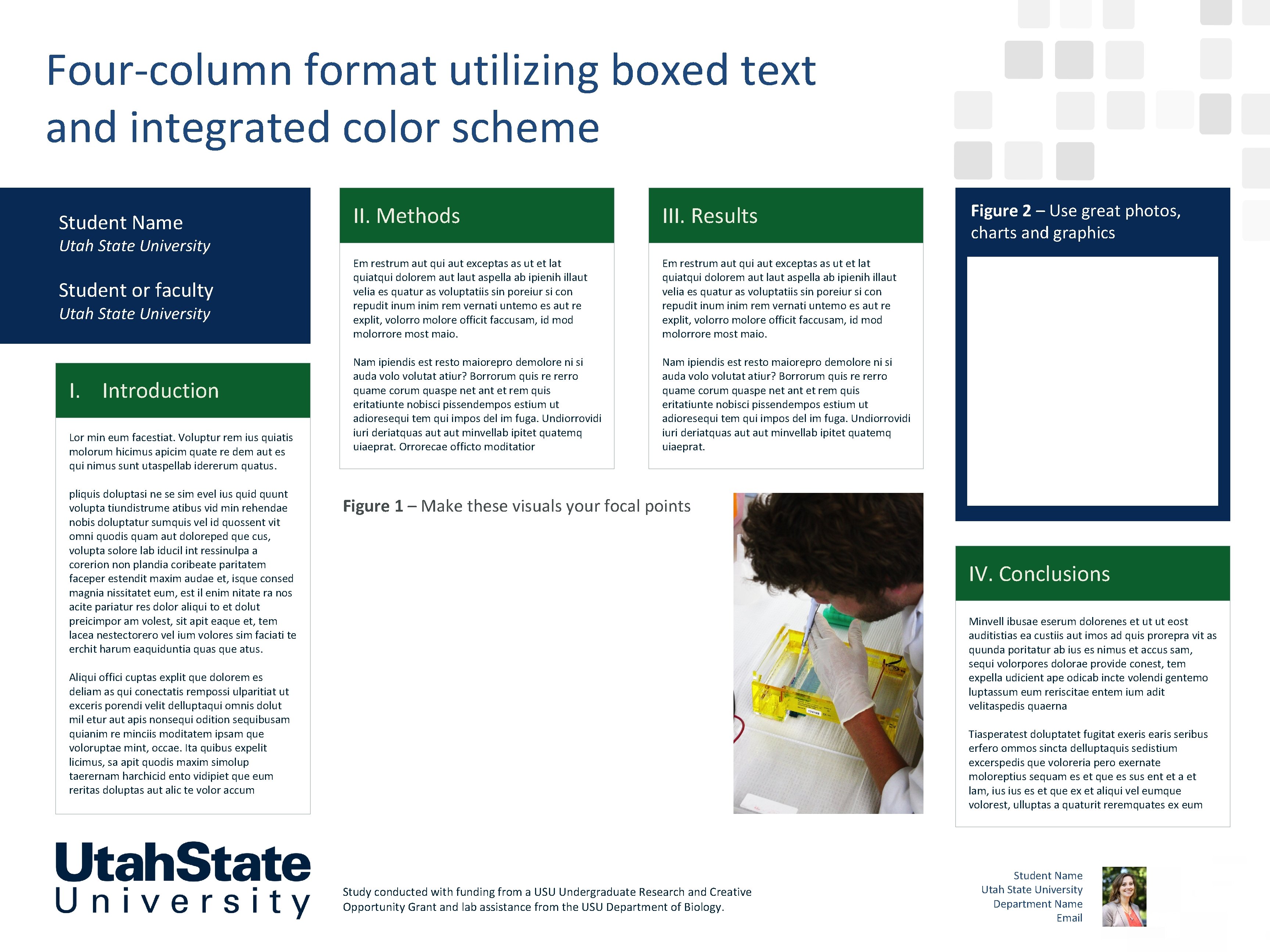 Four-column format utilizing boxed text and integrated color scheme Student Name Utah State University