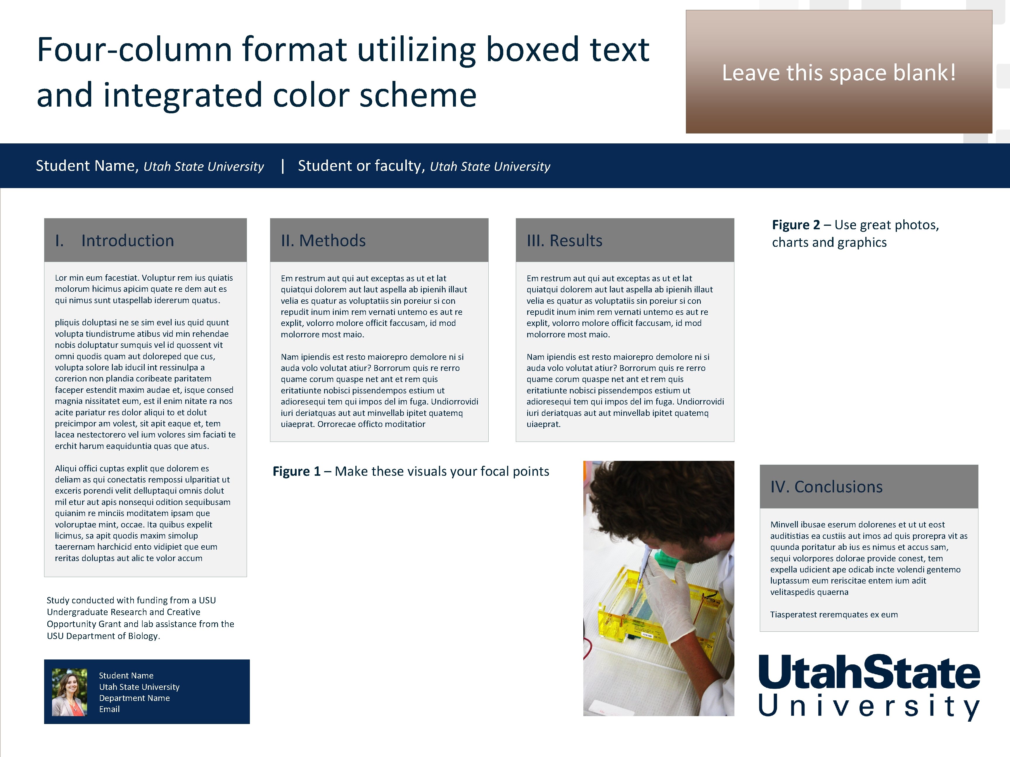 Four-column format utilizing boxed text and integrated color scheme Leave this space blank! Student