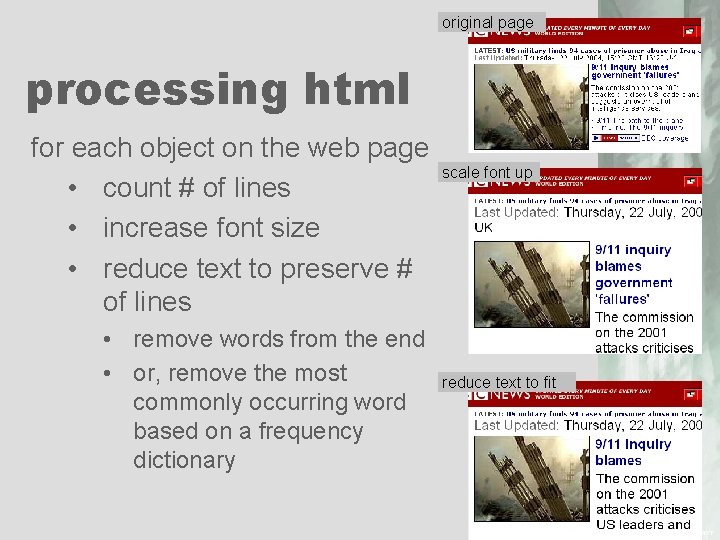 original page processing html for each object on the web page • count #