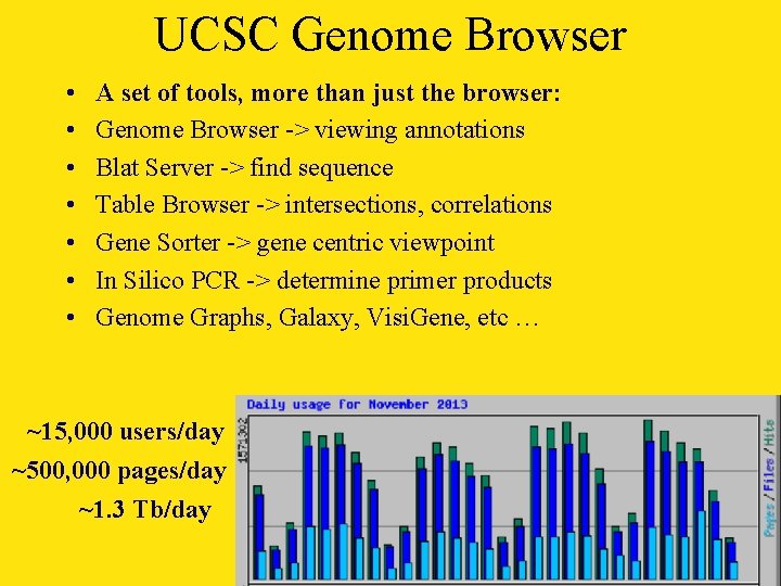 UCSC Genome Browser • • A set of tools, more than just the browser: