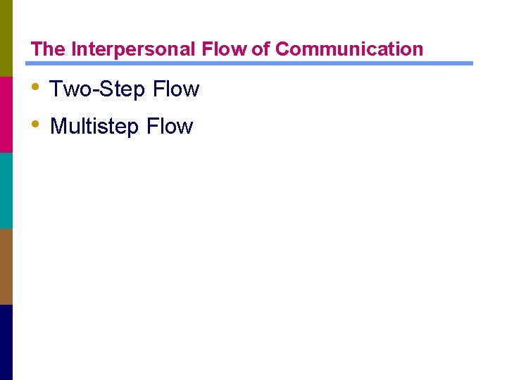The Interpersonal Flow of Communication • Two-Step Flow • Multistep Flow 