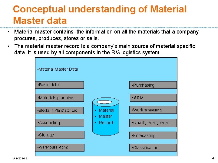 Conceptual understanding of Material Master data • Material master contains the information on all