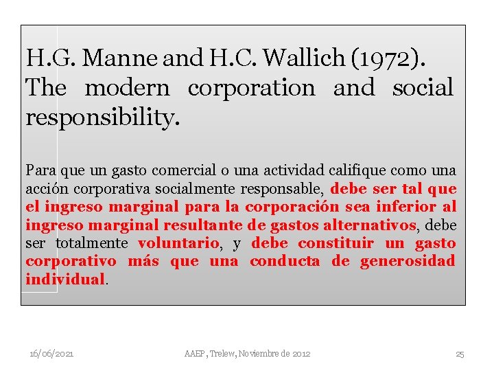H. G. Manne and H. C. Wallich (1972). The modern corporation and social responsibility.