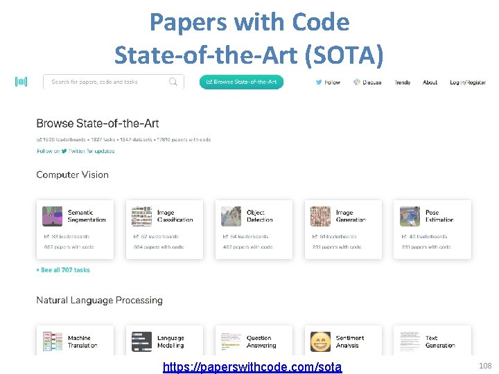 Papers with Code State-of-the-Art (SOTA) https: //paperswithcode. com/sota 108 