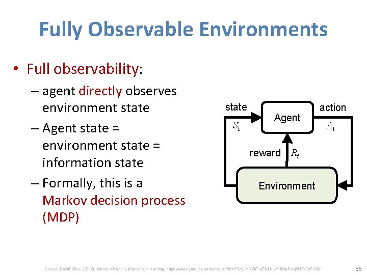 Fully Observable Environments • Full observability: – agent directly observes environment state – Agent