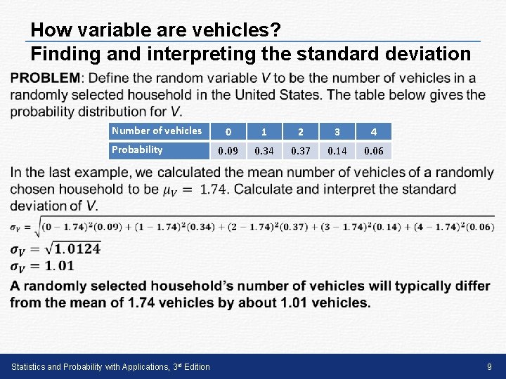 How variable are vehicles? Finding and interpreting the standard deviation • Number of vehicles