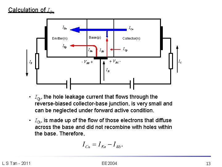 Calculation of ICn IEn Emitter(n) IEp IE ICn Base(p) Collector(n) IBa ICp IBb +