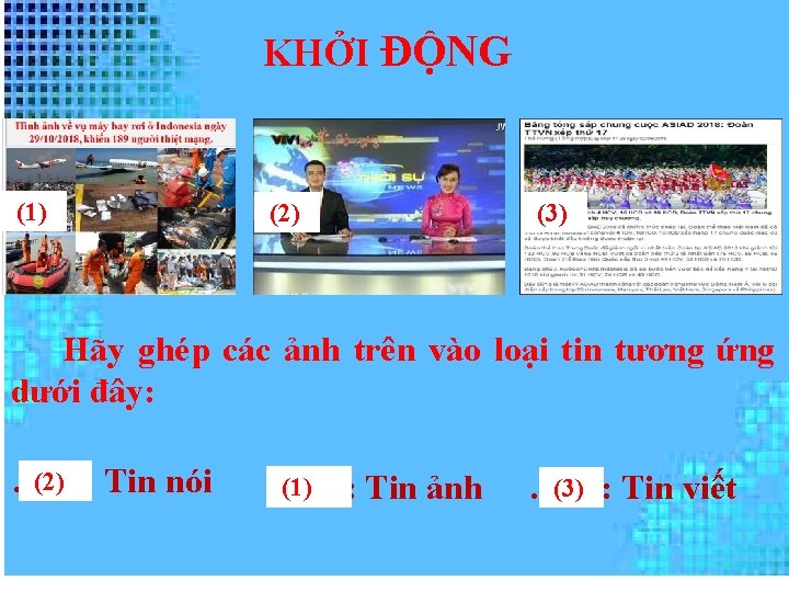 KHỞI ĐỘNG (1) (2) (3) Hãy ghép các ảnh trên vào loại tin tương