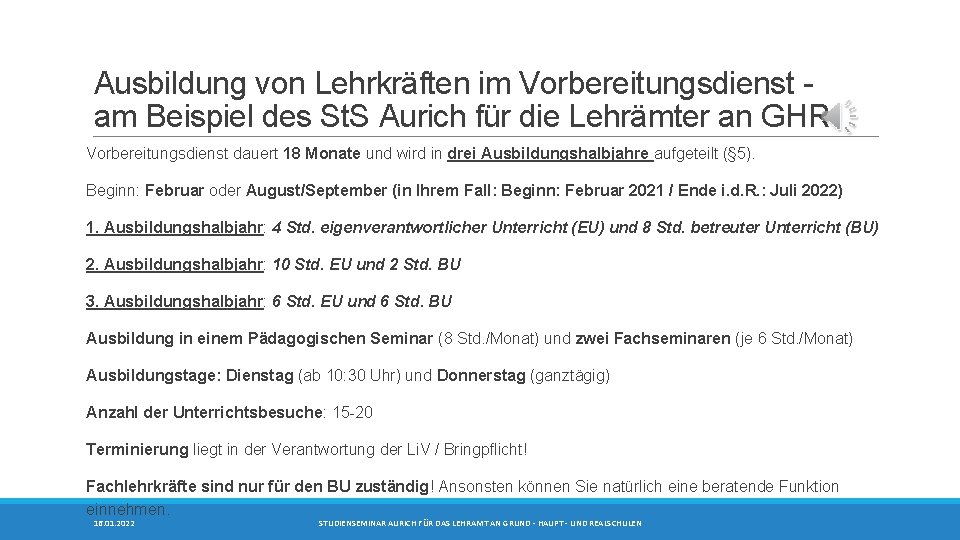 Ausbildung von Lehrkräften im Vorbereitungsdienst am Beispiel des St. S Aurich für die Lehrämter