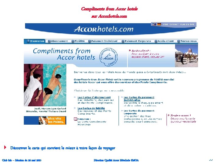 Compliments from Accor hotels sur Accorhotels. com 4 Découvrez la carte qui convient le