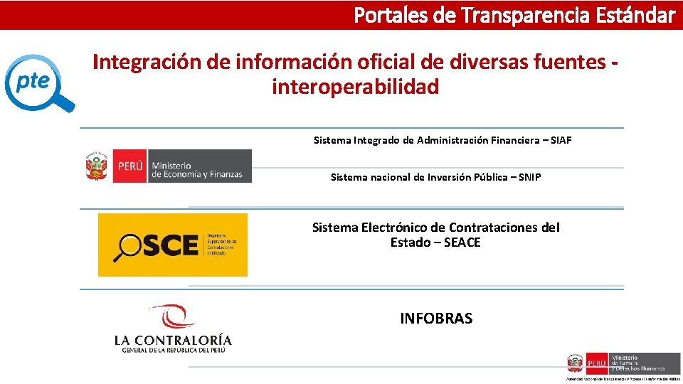 Portales de Transparencia Estándar Integración de información oficial de diversas fuentes interoperabilidad Sistema Integrado