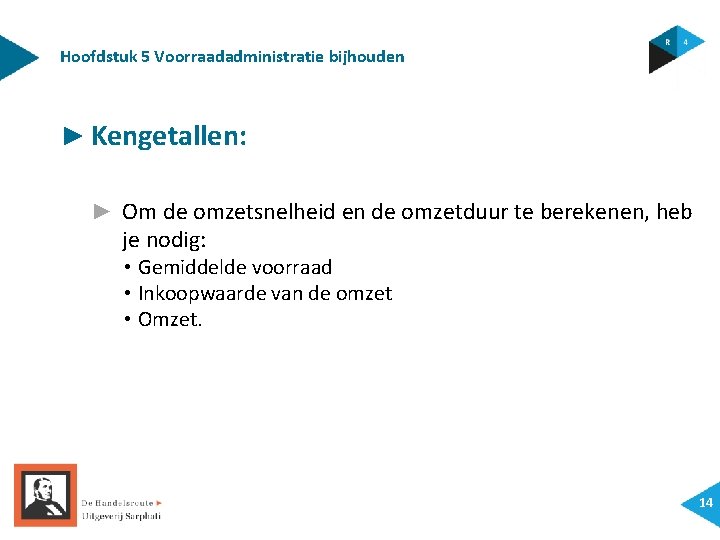 Hoofdstuk 5 Voorraadadministratie bijhouden ► Kengetallen: ► Om de omzetsnelheid en de omzetduur te