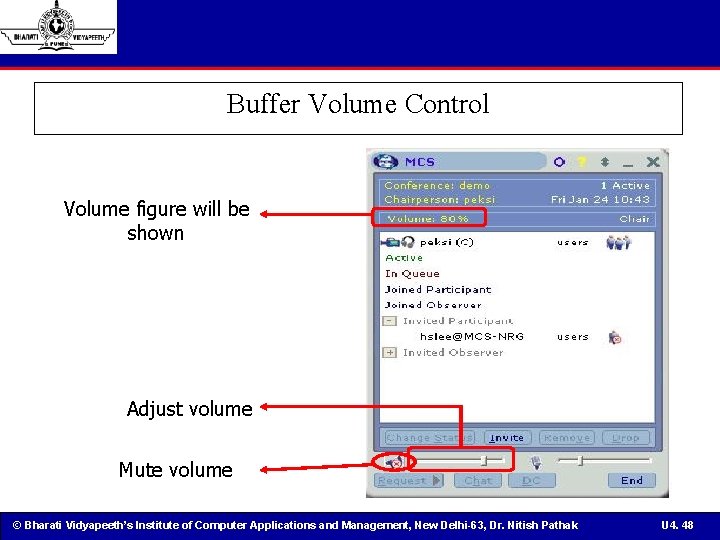 Buffer Volume Control Volume figure will be shown Adjust volume Mute volume © Bharati
