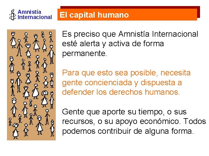 Amnistía Internacional El capital humano Es preciso que Amnistía Internacional esté alerta y activa