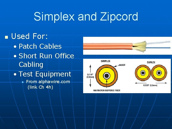 Simplex and Zipcord n Used For: • Patch Cables • Short Run Office Cabling