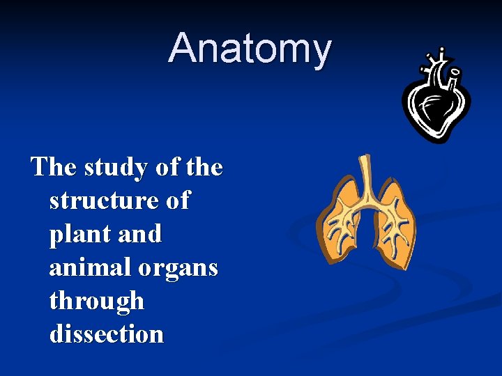 Anatomy The study of the structure of plant and animal organs through dissection 