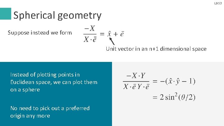 L 9 S 3 Spherical geometry Suppose instead we form Unit vector in an