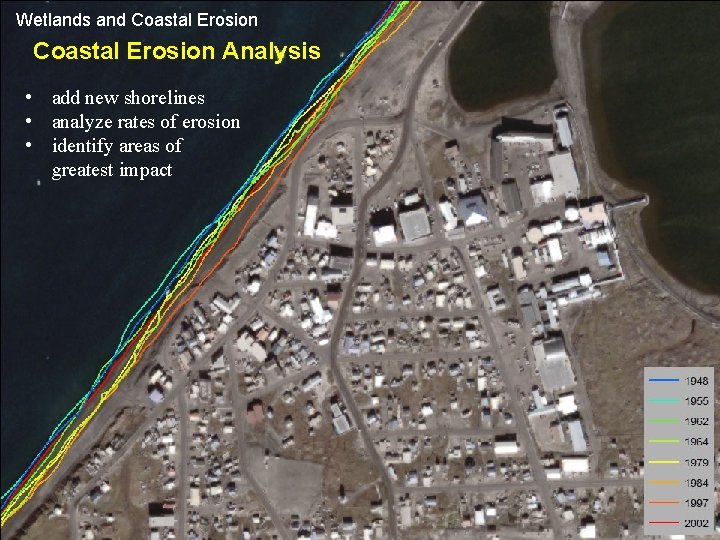 Wetlands and Coastal Erosion Analysis • add new shorelines • analyze rates of erosion