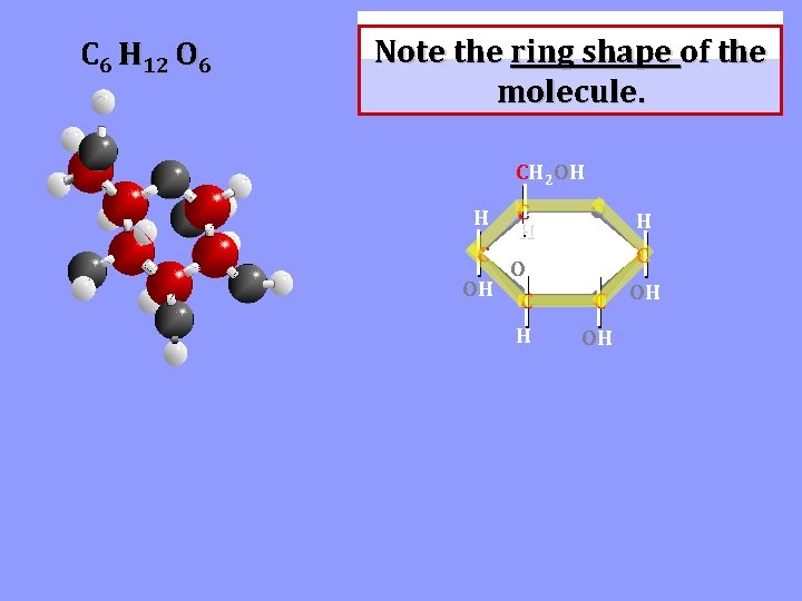 C 6 H 12 O 6 Note the ring shape of the molecule. CH