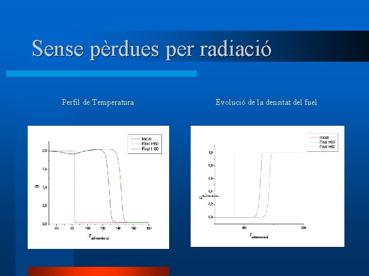 Sense pèrdues per radiació Perfil de Temperatura Evolució de la densitat del fuel 