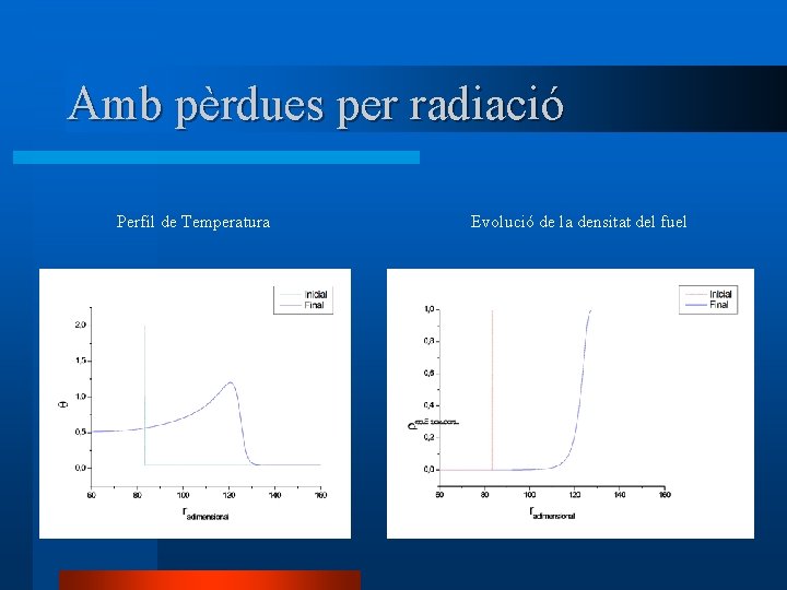 Amb pèrdues per radiació Perfil de Temperatura Evolució de la densitat del fuel 