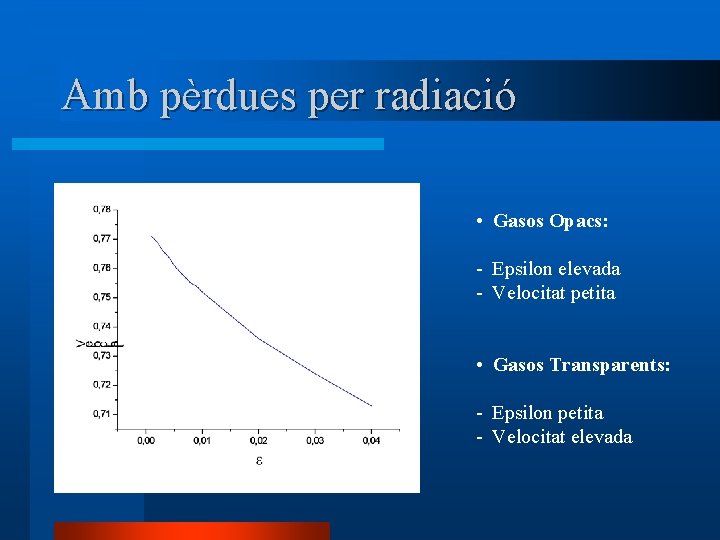 Amb pèrdues per radiació • Gasos Opacs: - Epsilon elevada - Velocitat petita •