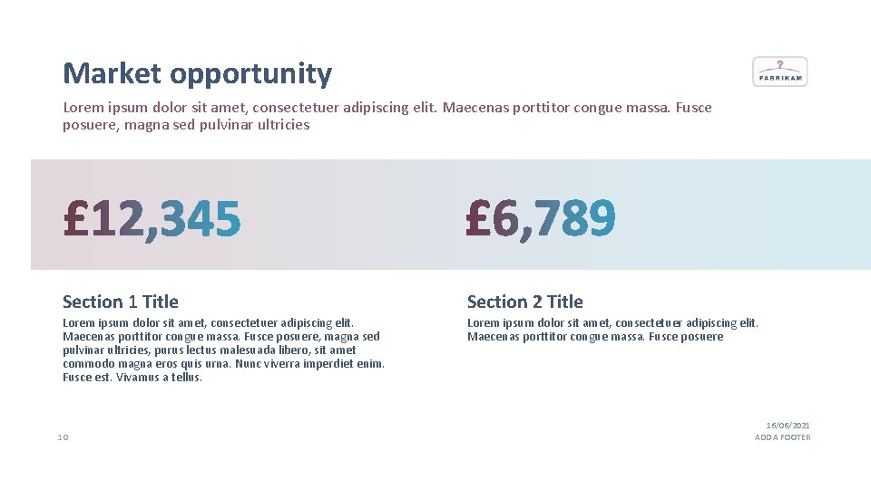 Market opportunity Lorem ipsum dolor sit amet, consectetuer adipiscing elit. Maecenas porttitor congue massa. Market opportunity Lorem ipsum dolor sit amet, consectetuer adipiscing elit. Maecenas porttitor congue massa.