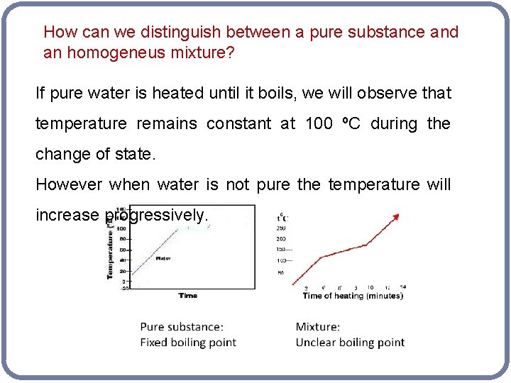 How can we distinguish between a pure substance and an homogeneus mixture? If pure