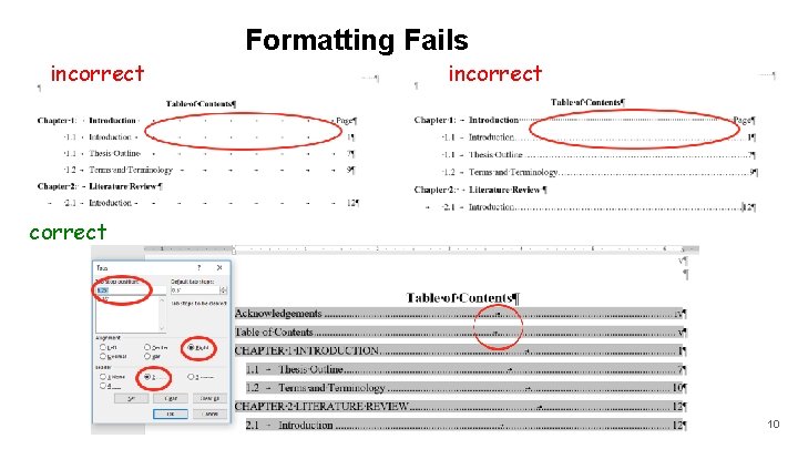 Formatting Fails incorrect 10 