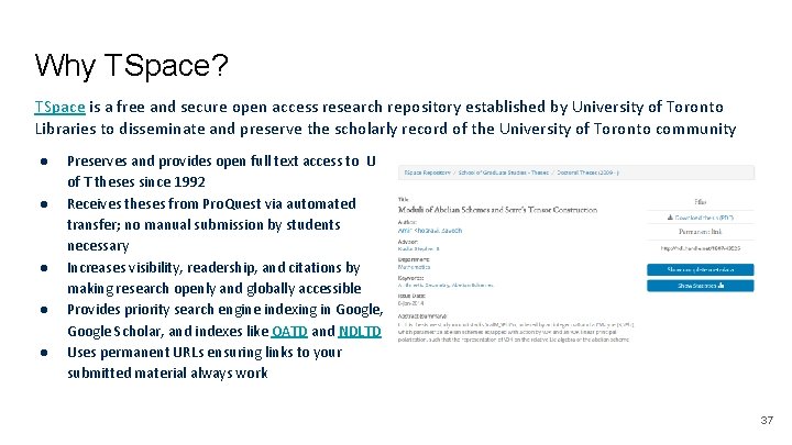 Why TSpace? TSpace is a free and secure open access research repository established by
