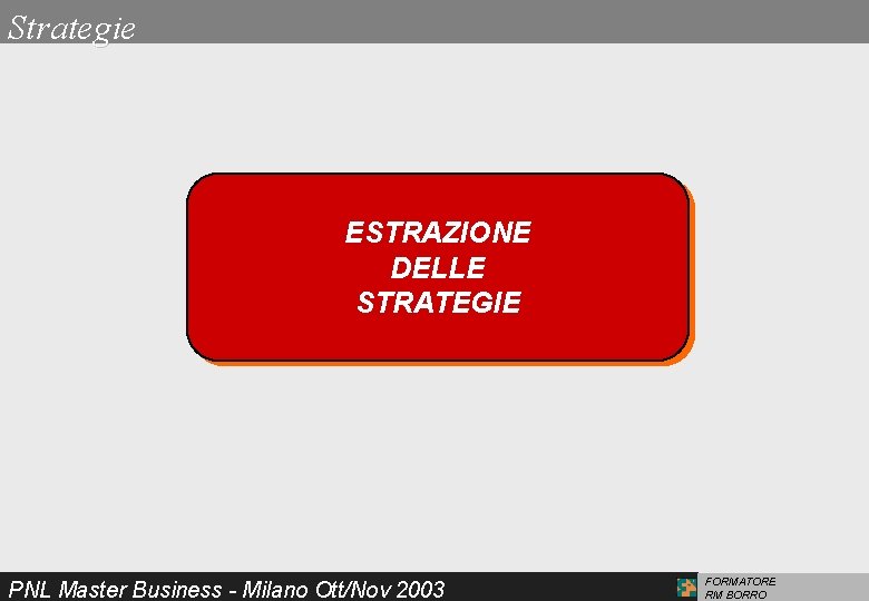 Strategie ESTRAZIONE DELLE STRATEGIE PNL Master Business - Milano Ott/Nov 2003 FORMATORE RM BORRO