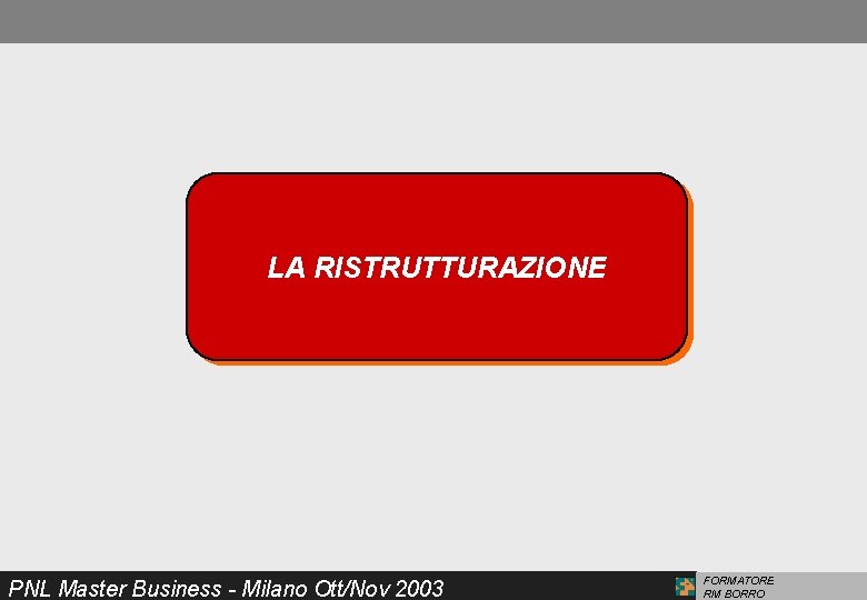 LA RISTRUTTURAZIONE PNL Master Business - Milano Ott/Nov 2003 FORMATORE RM BORRO 