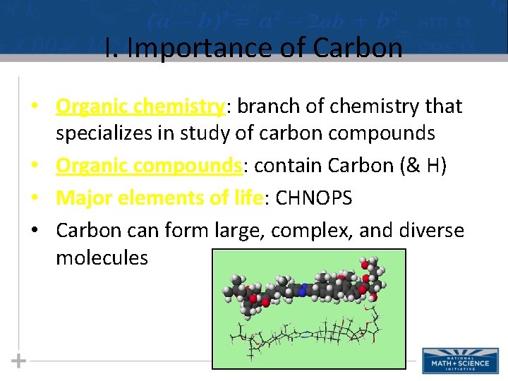 I. Importance of Carbon • Organic chemistry: branch of chemistry that specializes in study