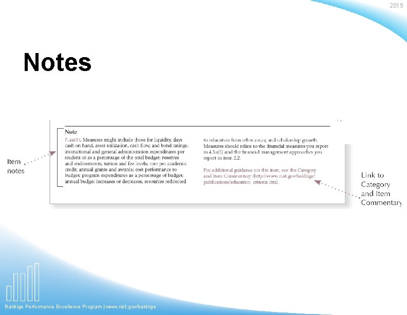 2015 Notes Baldrige Performance Excellence Program | www. nist. gov/baldrige 