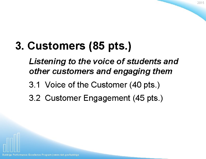 2015 3. Customers (85 pts. ) Listening to the voice of students and other