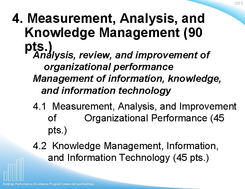 2015 4. Measurement, Analysis, and Knowledge Management (90 pts. ) Analysis, review, and improvement