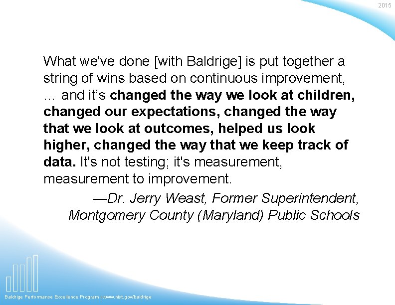2015 What we've done [with Baldrige] is put together a string of wins based