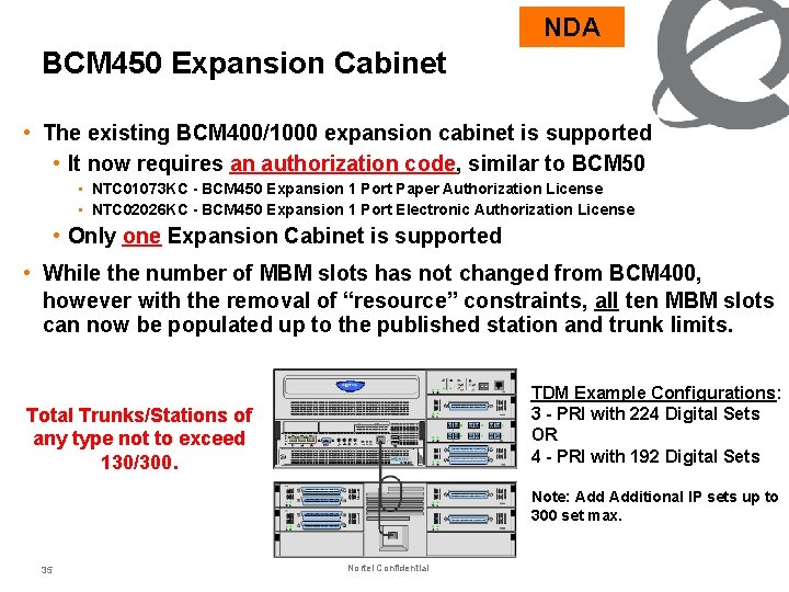 NDA BCM 450 Expansion Cabinet • The existing BCM 400/1000 expansion cabinet is supported