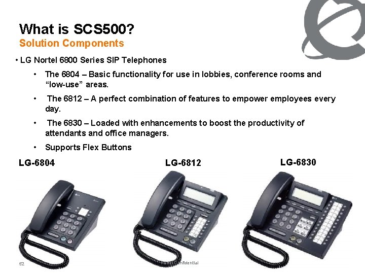 What is SCS 500? Solution Components • LG Nortel 6800 Series SIP Telephones •