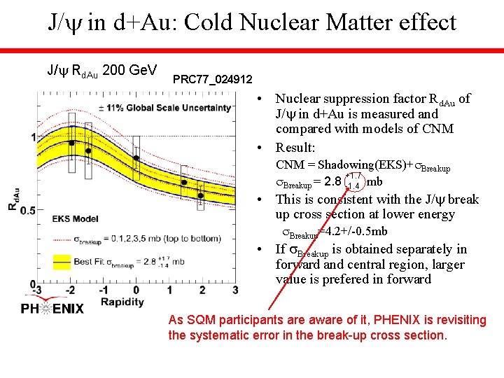 J/ in d+Au: Cold Nuclear Matter effect J/ Rd. Au 200 Ge. V PRC