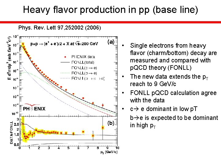 Heavy flavor production in pp (base line) Phys. Rev. Lett 97, 252002 (2006) •